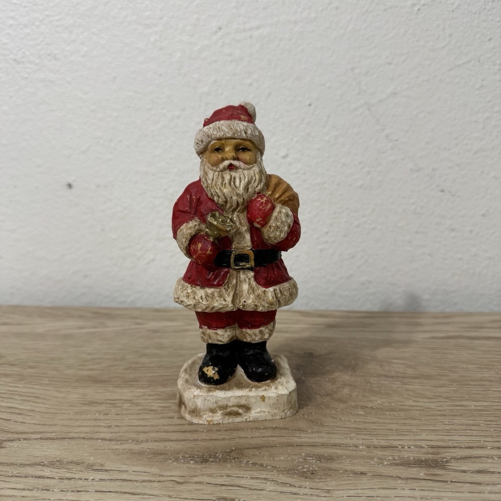 Santa Claus 6” Resin Figurine Gift Bag Vintage Folk‎ Art Christmas Holidays